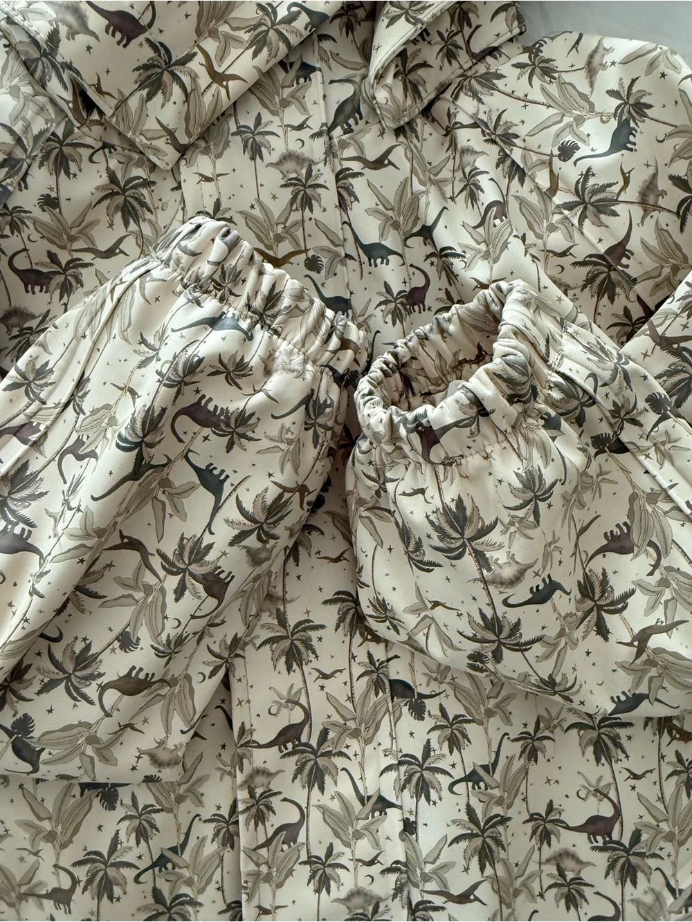 Kids Beige Palm-Print Hooded Jacket